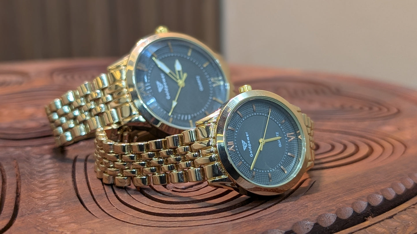 LuxeBond Gold-Black β Couple Watches Set