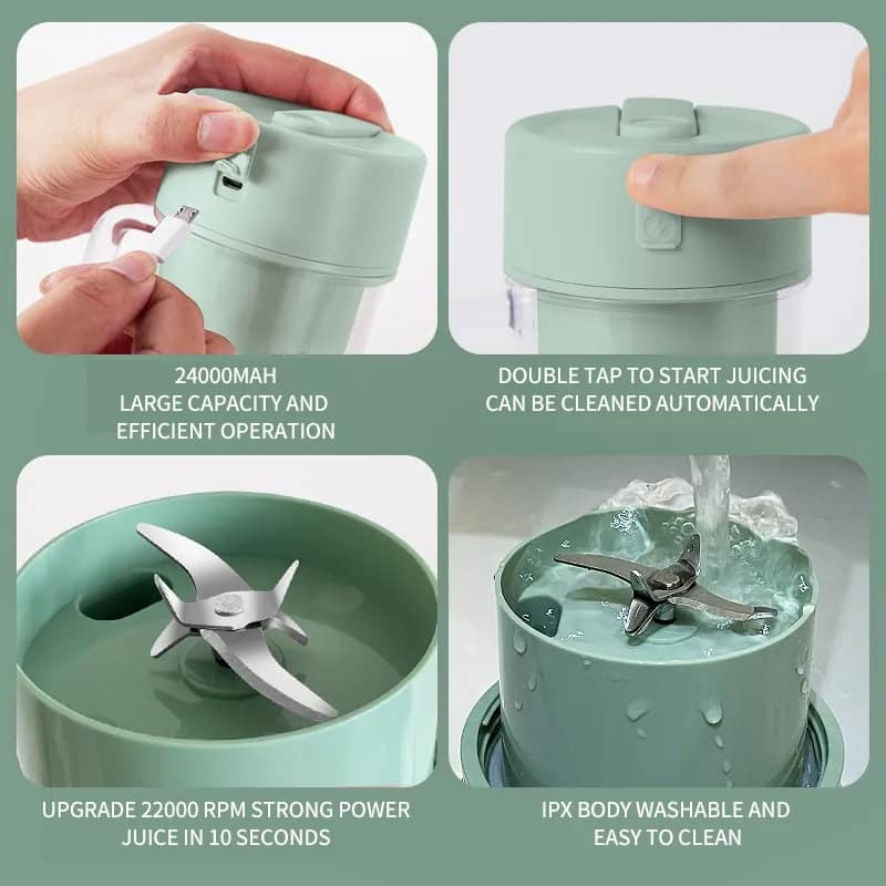 Portable Mini USB Rechargeable Juicer Blender with 6 Rotating Blades and Straw Cup For Effortlessly Blends Fruits, Veggies, and More