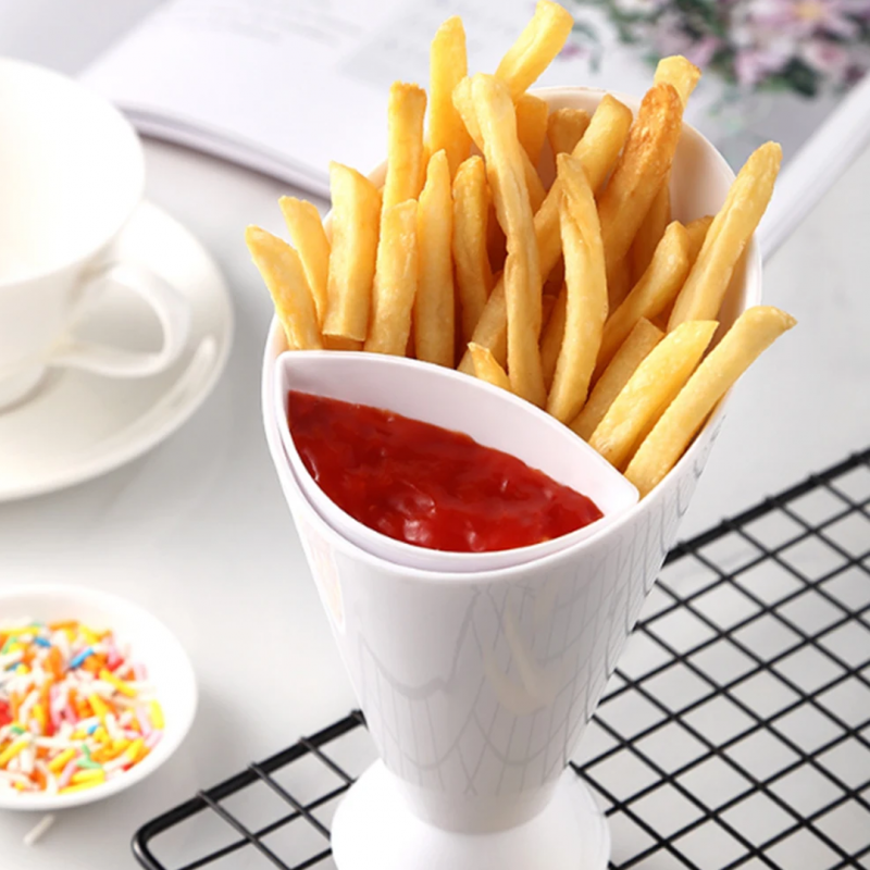 Potato French Fries Chips Carrying Holder with Dipping Container For Home and Outdoor Use