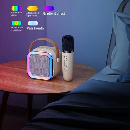 Portable Mini K12 Karaoke Bluetooth Speaker with RGB Colorful Lights and Mic For Home and Outdoor Use