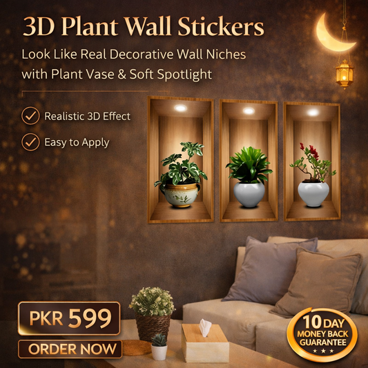 New Year Sale - 3D Plant Wall Stickers look like real decorative wall niches with plant vase and soft spotlight