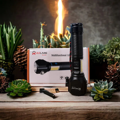 Ruilang Torch RL233 Metal LED FlashLight with Cutter Hammer and Mobile Power Bank