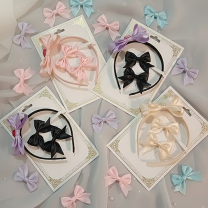 Pack Of 2 - Fashion Double Bowknot Headband Solid Color Hair Bands Accessories Solid Color Headband