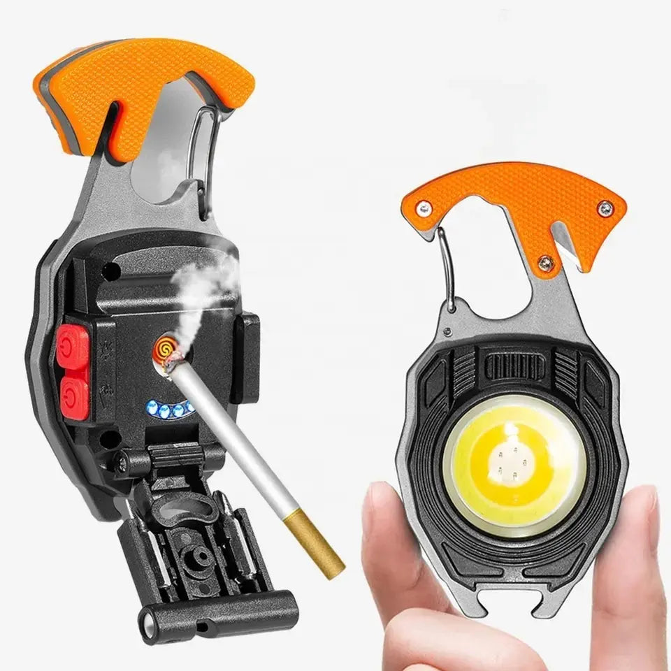 Rechargeable Magnetic Keychain With Cigarette Lighter 7 Modes Torch Light Cutter Screw Driver and more