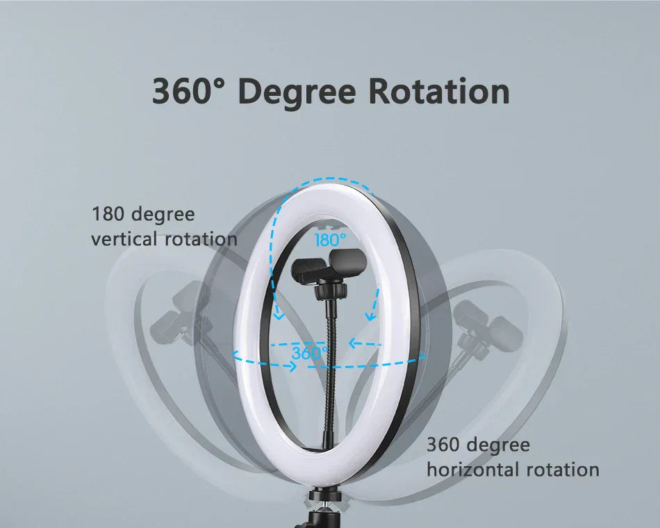 LED Selfie Ring Light with Optional Tripod for Photography Tiktok Live Stream Makeup and Compatible with iPhone & Android