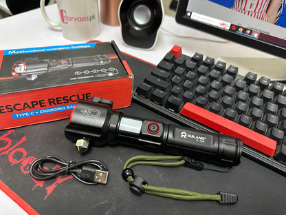 Super Bright Metal FlashLight Torch with adjustable focus Hammer and Mobile Power Bank