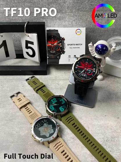 TF10 Pro Round dial Smart Watch with Bluetooth Calling Amoled Screen with Box For Men and Women