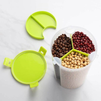 Multi-purpose 3 in 1 Storage Jar with Three Portion Compartment Air Tight Storage Food Storage