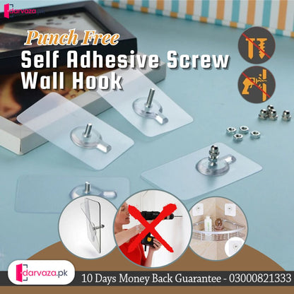 Punch Free Self Adhesive Screw Wall Hook For Home and Outdoor Use